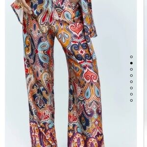 Zara Multicolor Paisley Wide Leg Pants